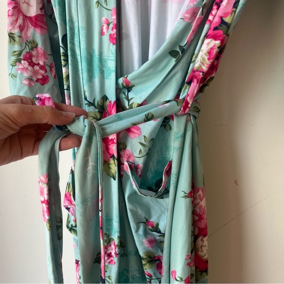 Posh Peanut Floral Maternity Robe Large Mint Green Pink Roses Hospital Outfit - Picture 8 of 9